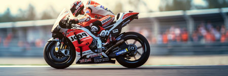 Super motorbike racing on the circuit track while driving at high speed and accelerating at full power AIG44の素材