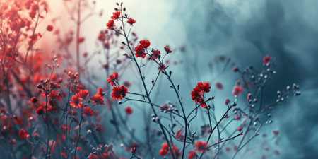 The close up abstract picture of the red colour flower and plant that has been growing and blooming from the beautifully view in the nature that cannot be found in the any normal situation. AIGX01.の素材