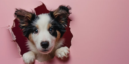 Close up view picture of the hollow pink hole on the the wall that show the dog stay inside the wall that has been made from some material yet still can break to look through the other side. AIGX03.の素材