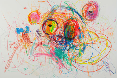 The hand drawing colourful picture of the human that has been drawn by colored pencil, crayon or chalk on the white blank background that seem to be drawn by the child that willing to draw. AIGX01.の素材