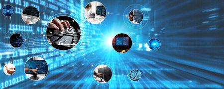 Computer programming, coding and AI artificial intelligence software development engaged by skilled coder and prompt engineer to develop LLM automated AI artificial intelligence virtual assistant NLPの写真素材
