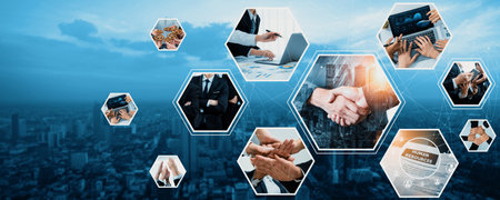 Teamwork and human resources HR management technology concept in corporate business with people...