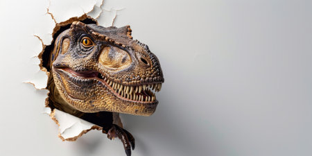 Close up view picture of the hollow white hole on the the wall that show the t.rex stay inside the wall that has been made from some material yet still can be break to look through other side. AIGX03.の素材