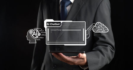 Human interact with AI artificial intelligence virtual assistant chatbot in concept of AI artificial intelligence prompt engineering, LLM AI deep learning to use generative AI for work support. FaaSの写真素材