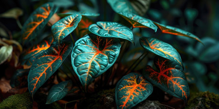 The picture of nature that focused to the green leaf from tree in the forrest that stay on ground and got illuminated with bright light of a sunlight in the summer or spring time of the year. AIGX03.の素材