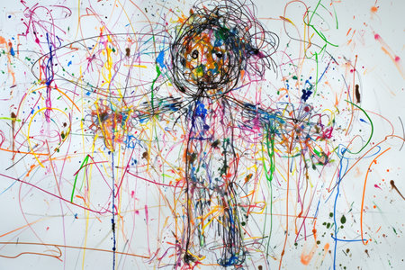 The hand drawing colourful picture of the human that has been drawn by colored pencil, crayon or chalk on the white blank background that seem to be drawn by the child that willing to draw. AIGX01.の素材