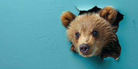 Close up view picture of the hollow blue hole on the the wall that show the bear stay inside the wall that has been made from some material yet still can be break to look through other side. AIGX03.の素材