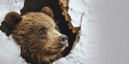 Close up view picture of the hollow white hole on the the wall that show the bear stay inside the wall that has been made from some material yet still can be break to look through other side. AIGX03.の素材