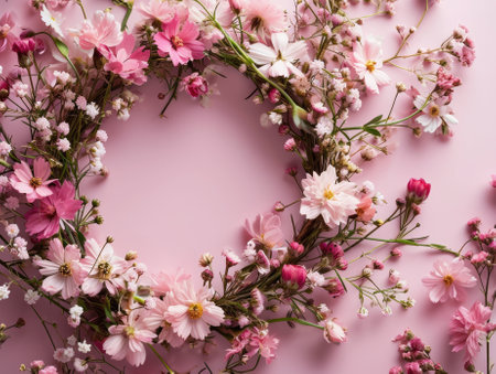 The group of the varies of the flower that has been put on the empty space of background or the blank wallpaper and a group of colourful flower form and arrange varies of the different shape. AIGX03.の素材