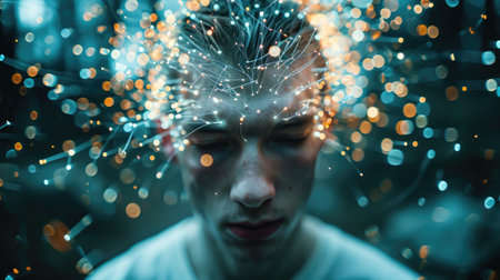 The picture that about the human face with different facial expression with colourful blowing effect near their head that can be portrayed feeling when they received too much the information. AIGX03.の素材