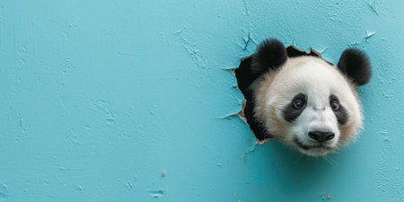 Close up view picture of the hollow blue hole on the the wall that show the panda stay inside the wall that has been made from some material yet still can be break to look through other side. AIGX03.の素材