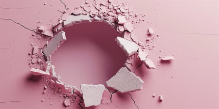 Close up view picture of the hollow pink hole on the the wall that show the breaking part of the wall that has been made from strong material yet still can be break to look through other side. AIGX03.の素材