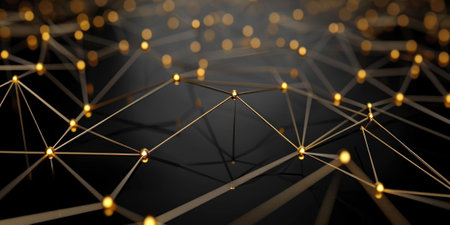 The golden bright sphere shape object that has been connected with the link of the bright line that portray the connection between each sphere to something similar like network or connection. AIGX03.の素材