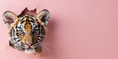 Close up view picture of the hollow pink hole on the the wall that show the tiger stay inside the wall that has been made from some material yet still can be break to look through other side. AIGX03.の素材