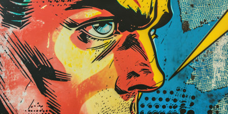 The close up picture that has been drawn in retro or vintage art style comic about confident, handsome, and bold male human looking or staring something outside camera that cannot be captured. AIGX01.の素材