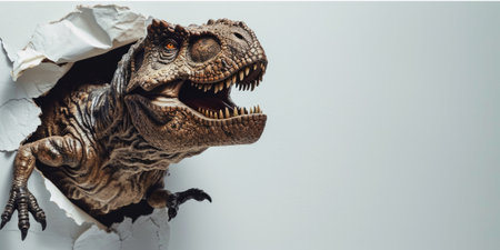 Close up view picture of the hollow white hole on the the wall that show the t.rex stay inside the wall that has been made from some material yet still can be break to look through other side. AIGX03.の素材