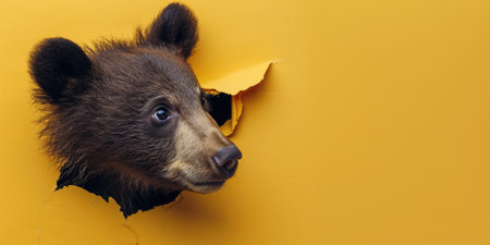 Close up view picture of the hollow yellow hole on the the wall that show the bear stay inside the wall that has been made from some material yet still can be break to look through other side. AIGX03.の素材