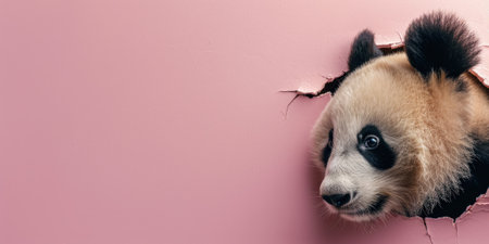 Close up view picture of the hollow pink hole on the the wall that show the panda stay inside the wall that has been made from some material yet still can be break to look through other side. AIGX03.の素材
