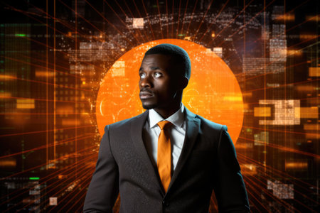 Business person overloaded by stress from business data and information that come from work, technology, social media and marketing business strategy received by a corporate employeeの素材