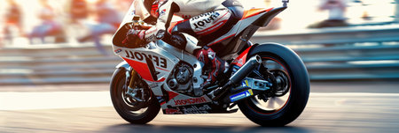 Super motorbike racing on the circuit track while driving at high speed and accelerating at full power AIG44の素材