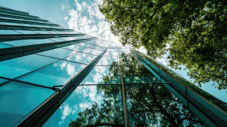 A big tall structure with an uncountable amount of the mirror or glass that reflect the of light by the bright sun and show what is on the other side of them that the picture of it so clear. AIGX03.の素材