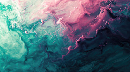The abstract picture of the two colours between pink and green colour that has been mixing with each other in the form of the ink or liquid to become beautifully view of this abstract picture. AIGX01.の素材