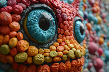 The side view of the colourful creature or monster that stay near to the colourful wall background in some sort of a bright light room that show a detail of the colourful creature or monster. AIGX03.の素材