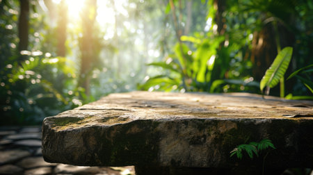 The focused picture of the stone object that surrounded by an uncountable amount of tree in the middle of the forest under the bright light from the bright sun in the daytime of the summer. AIGX03.の素材