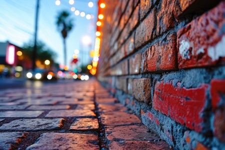 The blurry picture of walkway in the evening of the day with bright from ray of the light of evening sun and blurry light from a lot of light source that come from car light and light bulb. AIGX03.の素材
