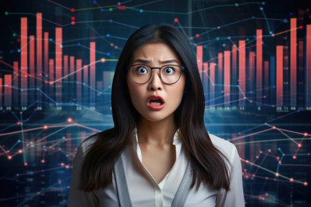 Business person overloaded by stress from business data and information that come from work, technology, social media and marketing business strategy received by a corporate employeeの素材