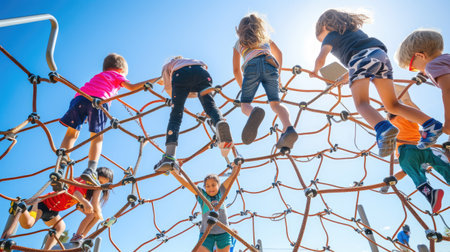 A group of young girls enjoying leisure time on a playground, having fun under the sky and sharing moments of art and recreation in the city. AIG41の素材