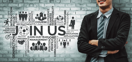 Human Resources Recruitment and People Networking Concept. Modern graphic interface showing professional employee hiring and headhunter seeking interview candidate for future manpower. udsの写真素材