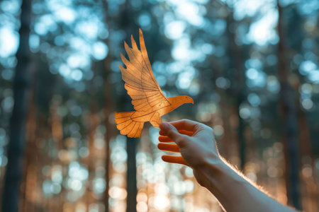 nature art of leaf carved into animal shape showing concept of sustainability and environmental conservation. aigx04の素材