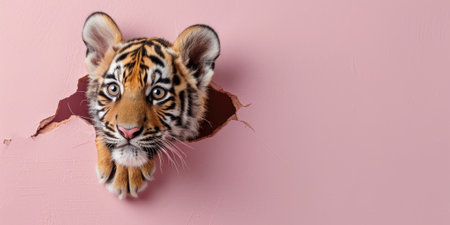 Close up view picture of the hollow pink hole on the the wall that show the tiger stay inside the wall that has been made from some material yet still can be break to look through other side. AIGX03.の素材