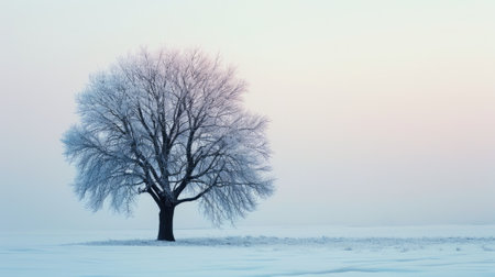 The picture of the single tree that has been covered with white snow in the middle of the empty snow land in the winter season and light from the sun can make everything bright clear on land. AIGX03.の素材