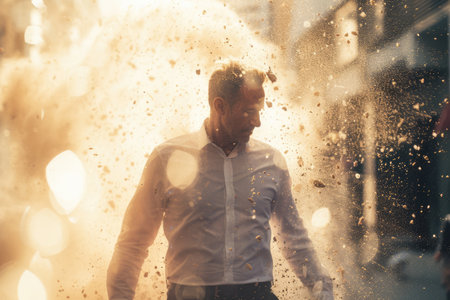 Technology disruption and job replacement concept caused by harmful technological transformation affecting the economic and workforce demands. A man profession is obsolete. AIG41の素材