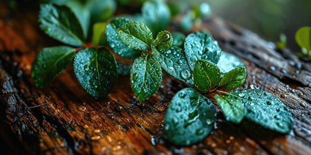 The picture of nature that focused to the green leaf from tree in the forrest that stay on ground and got illuminated with bright light of a sunlight in the summer or spring time of the year. AIGX03.の素材