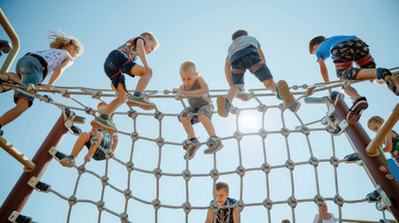 A group of young girls enjoying leisure time on a playground, having fun under the sky and sharing moments of art and recreation in the city. AIG41の素材