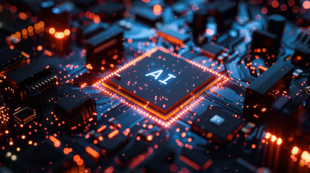 Artificial Intelligence and AI technology concept processor chip or mother board background LLMsの素材