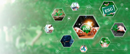 Green business ESG management tool to save world future concept model case idea to deal with bio carbon waste cycle data for better day of city life while building jobs, money, LCA tax and profit .の写真素材