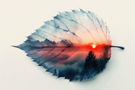 leaf double exposure with beautiful nature background showing concept of sustainability and environmental conservation. aigx04の素材