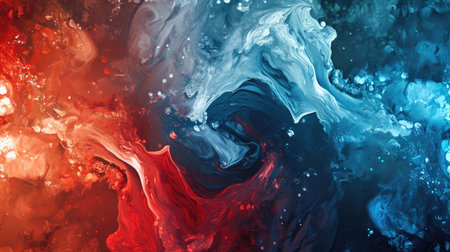 The abstract picture of the two colours between blue and red colour that has been mixing with each other in the form of the ink or liquid to become beautifully view of this abstract picture. AIGX01.の素材