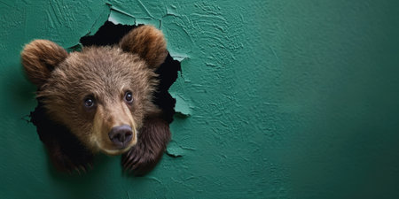 Close up view picture of the hollow green hole on the the wall that show the bear stay inside the wall that has been made from some material yet still can be break to look through other side. AIGX03.の素材