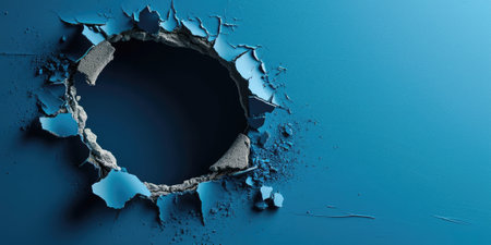 Close up view picture of the hollow blue hole on the the wall that show the breaking part of the wall that has been made from strong material yet still can be break to look through other side. AIGX03.の素材