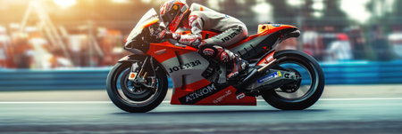 Super motorbike racing on the circuit track while driving at high speed and accelerating at full power AIG44の素材