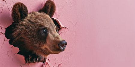 Close up view picture of the hollow pink hole on the the wall that show the bear stay inside the wall that has been made from some material yet still can be break to look through other side. AIGX03.の素材