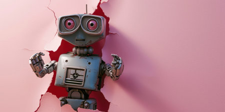 Close up view picture of the hollow pink hole on the the wall that show the robot stay inside the wall that has been made from some material yet still can be break to look through other side. AIGX03.の素材