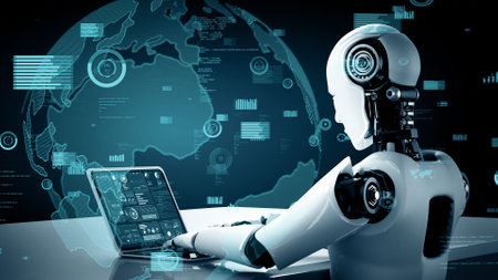 XAI 3d illustration Future financial technology controll by AI robot huminoid uses machine learning...