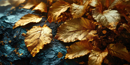 The picture of nature that focused to the gold leaf from tree in the forrest that stay on ground and got illuminated with the bright light of sunlight in the summer or spring time of the year. AIGX03.の素材