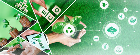 Green business ESG management tool to save world future concept model case idea to deal with bio...